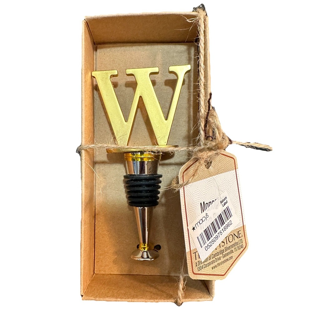 NEW Thirstystone gold monogram wine Cork Bottle‎ stopper with the letter "W"